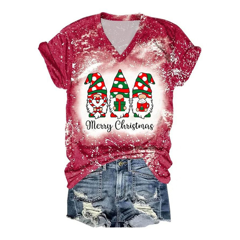 Female Santa Claus 3D Digital Printing Casual Short sleeved V neck T shirt Ltvl051 L - Shop at LoveMi
