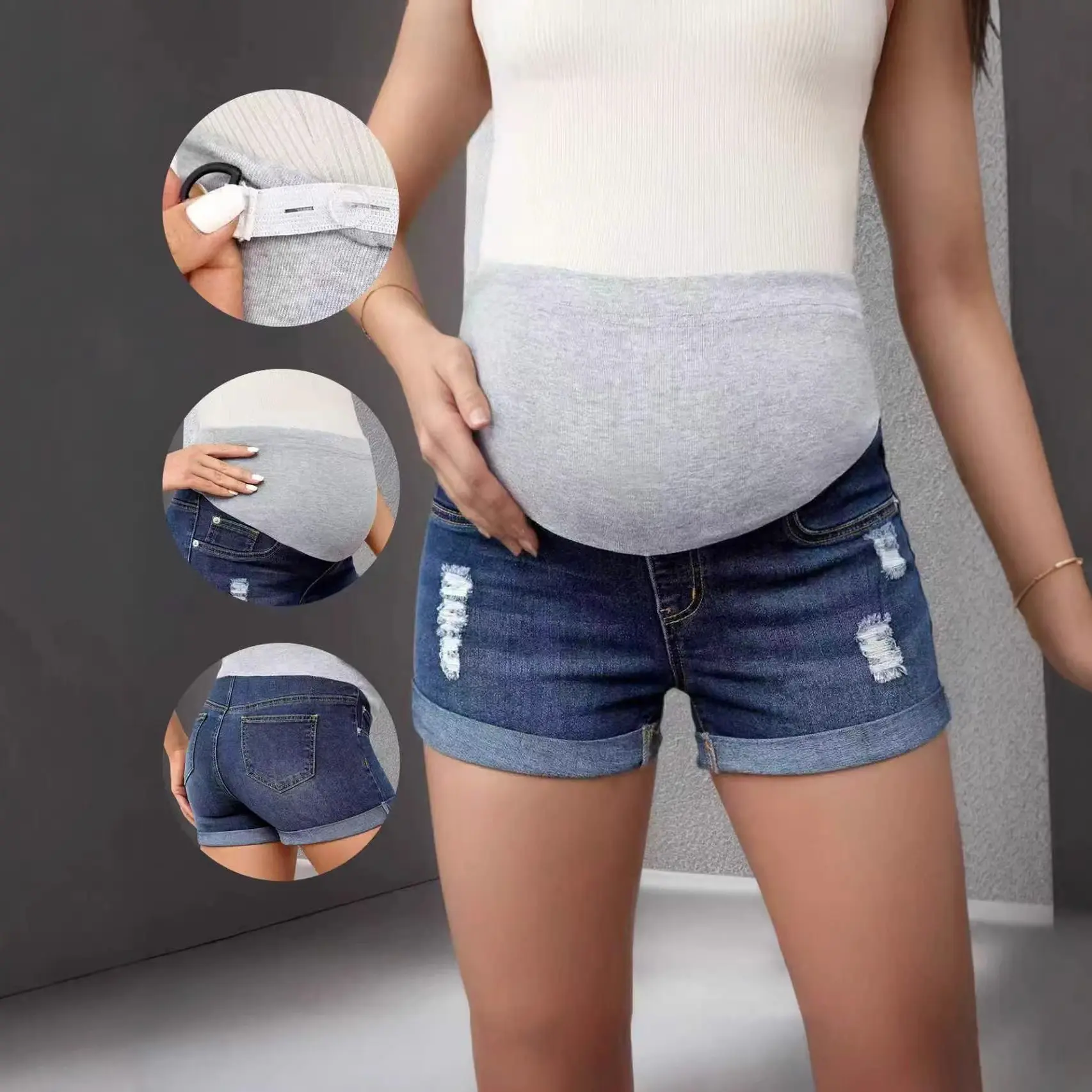 Mid-rise Stretchy Distressed Denim Shorts