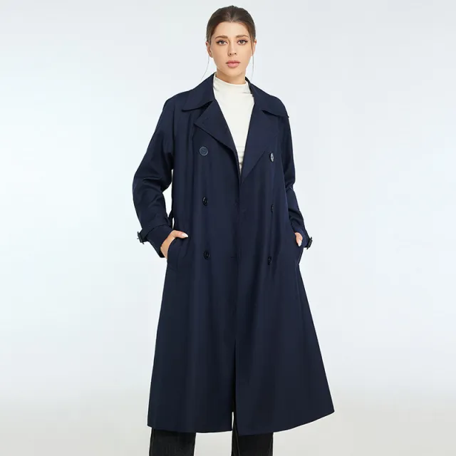 Trench Autumn And Winter Women's Mid length High grade Sense Petite Coats Navy Blue - Shop at LoveMi