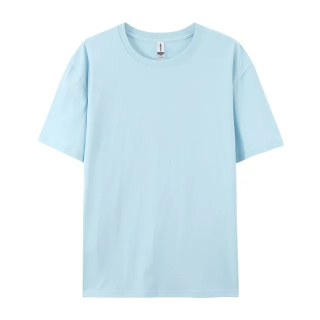 Xinjiang Cotton Breathable Round Neck Short sleeved T shirt Light Blue - Shop at LoveMi