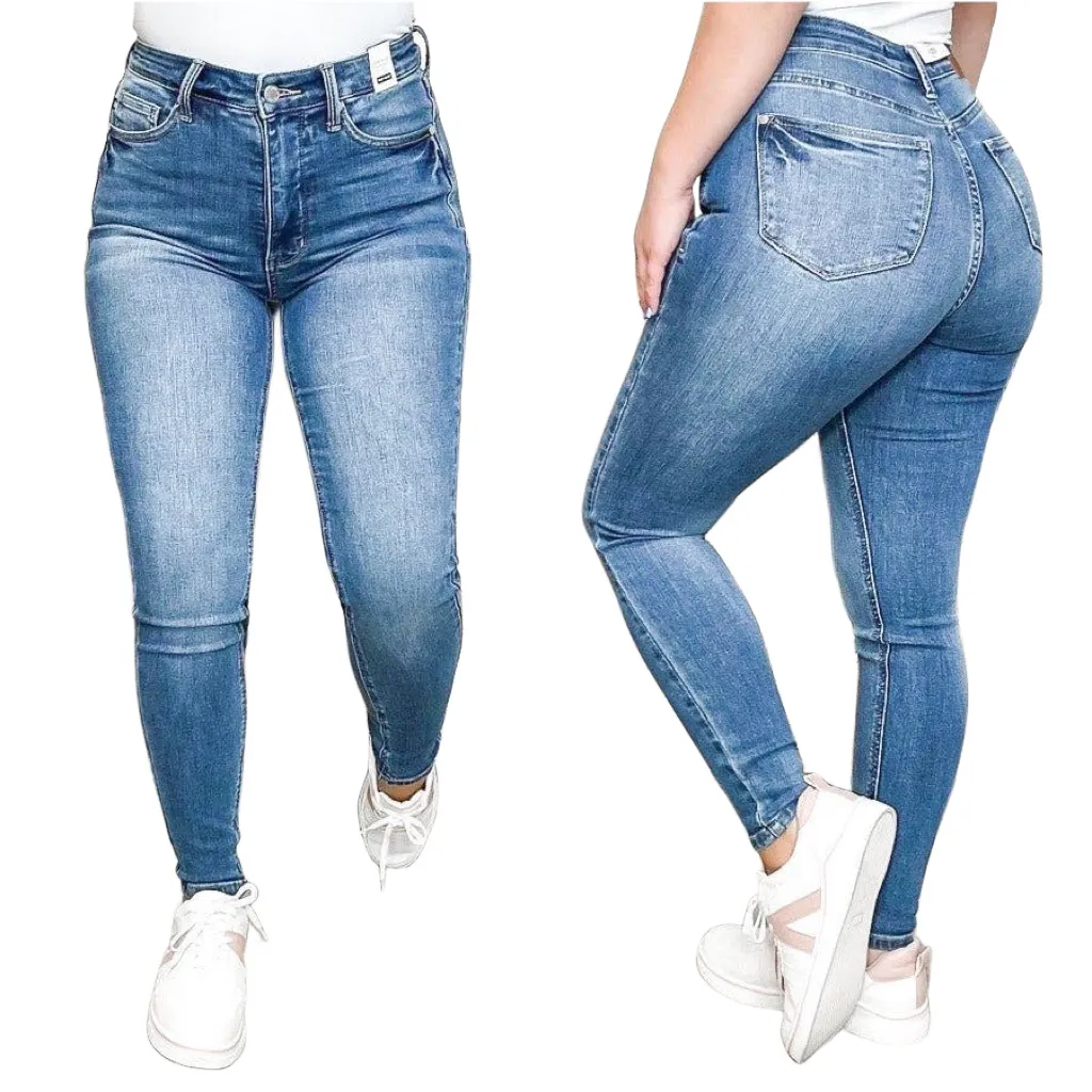 European And American Tight Elastic High Waist Skinny Pants Women's Jeans - Smalt-3Xl