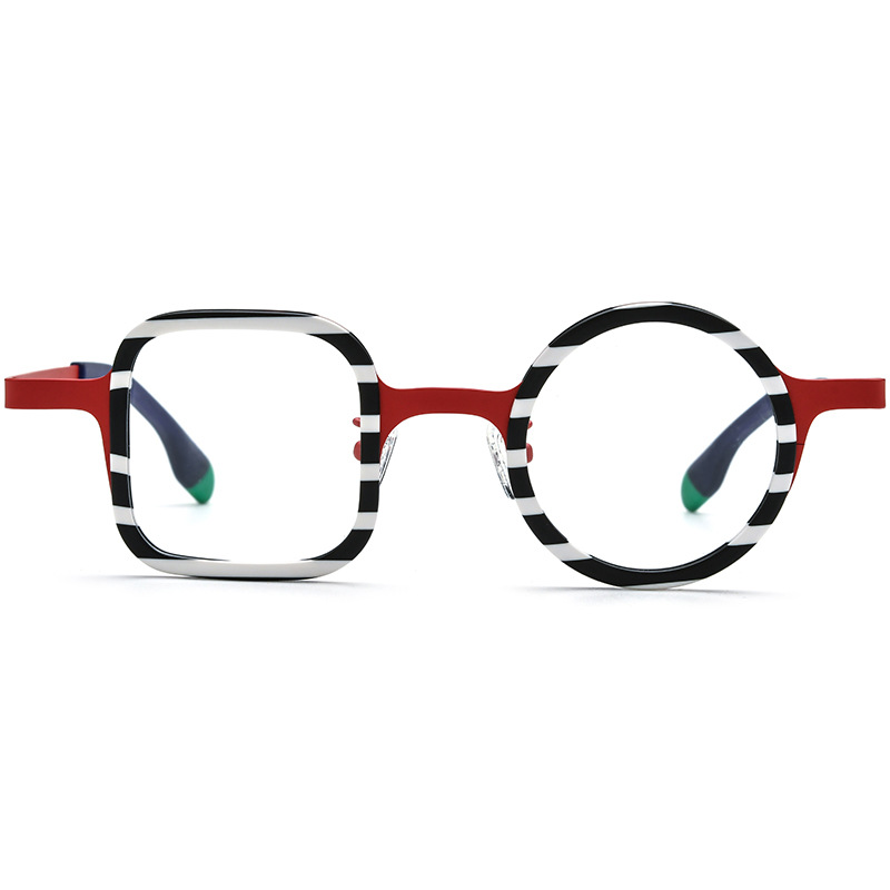 Fashion Mixed Material Titanium Eyeglass Frames, One Square And One Round, Unisex - Image 9