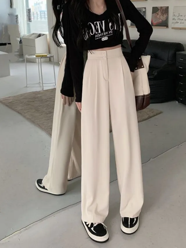 New High Waist Drooping Straight Pear Shapes Pants White - Shop at LoveMi
