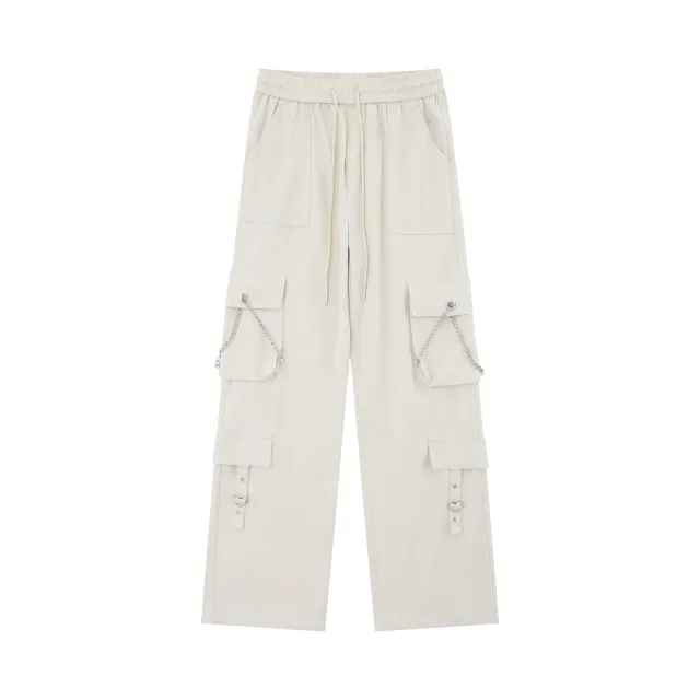 Men's And Women's Pink Zipper Decorations Loose Cool Overalls Apricot - Shop at LoveMi