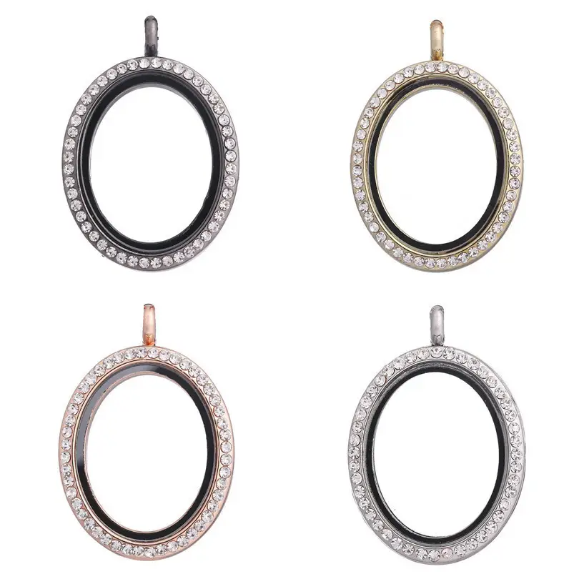 Diamond Oval Glass Photo Box Pendant Charm