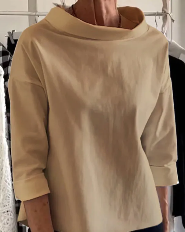 Fleece Shirt Women's Cotton Polyester Long Sleeve Half Turtleneck Women's Sweater Camel - Shop at LoveMi