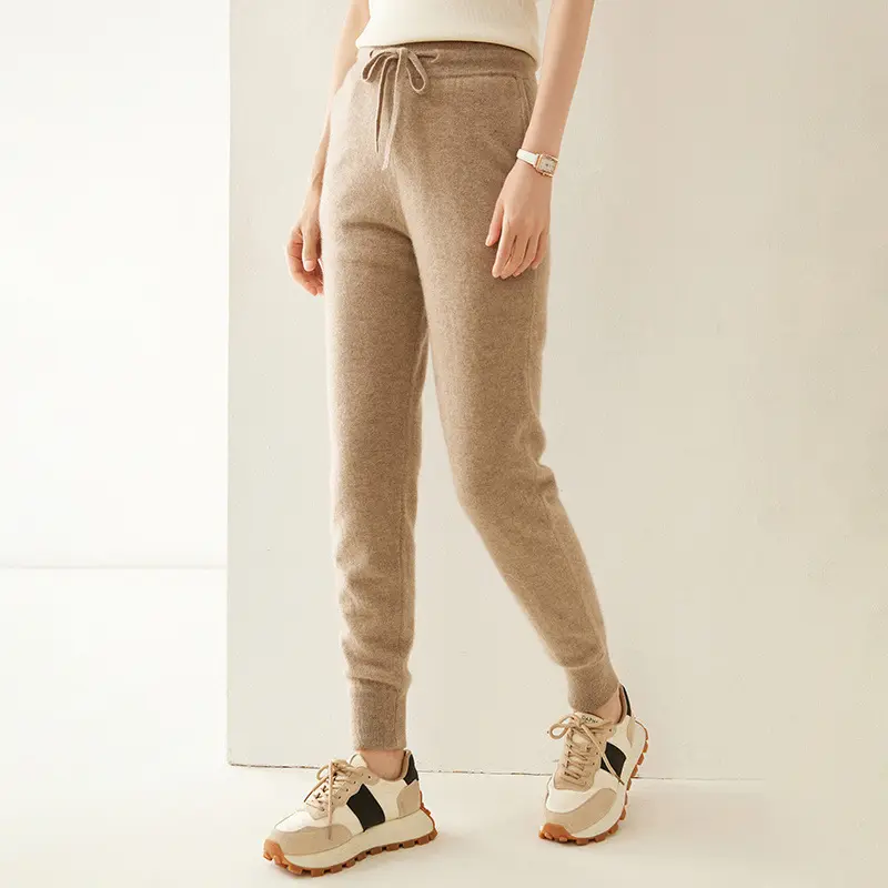 Solid-color Cashmere High-waisted Warm Casual Pants
