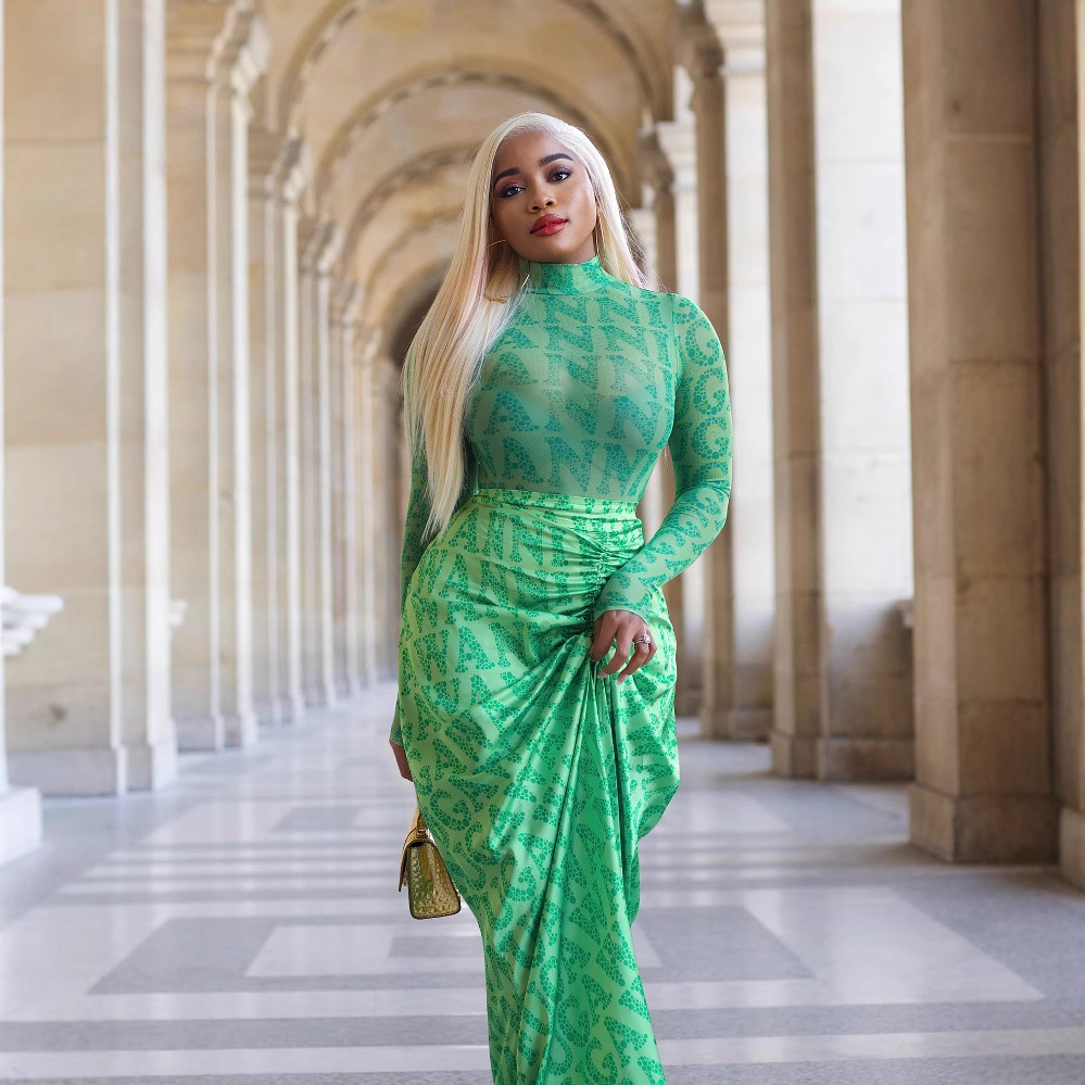 Women's Pleating Slim Fit Long Dress Two-piece Suit