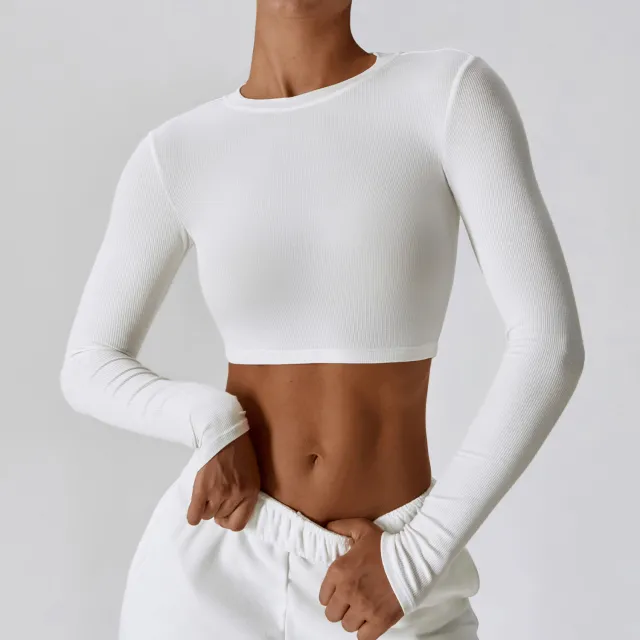 Running Exercise T shirt Long sleeved Workout Clothes Quick drying Slimming Lightweight White - Shop at LoveMi