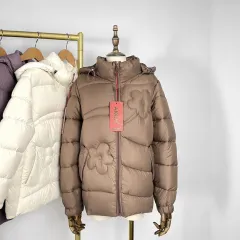 Fleece-lined Thick Mid-length Down Cotton-padded Jacket - Brown - View 1