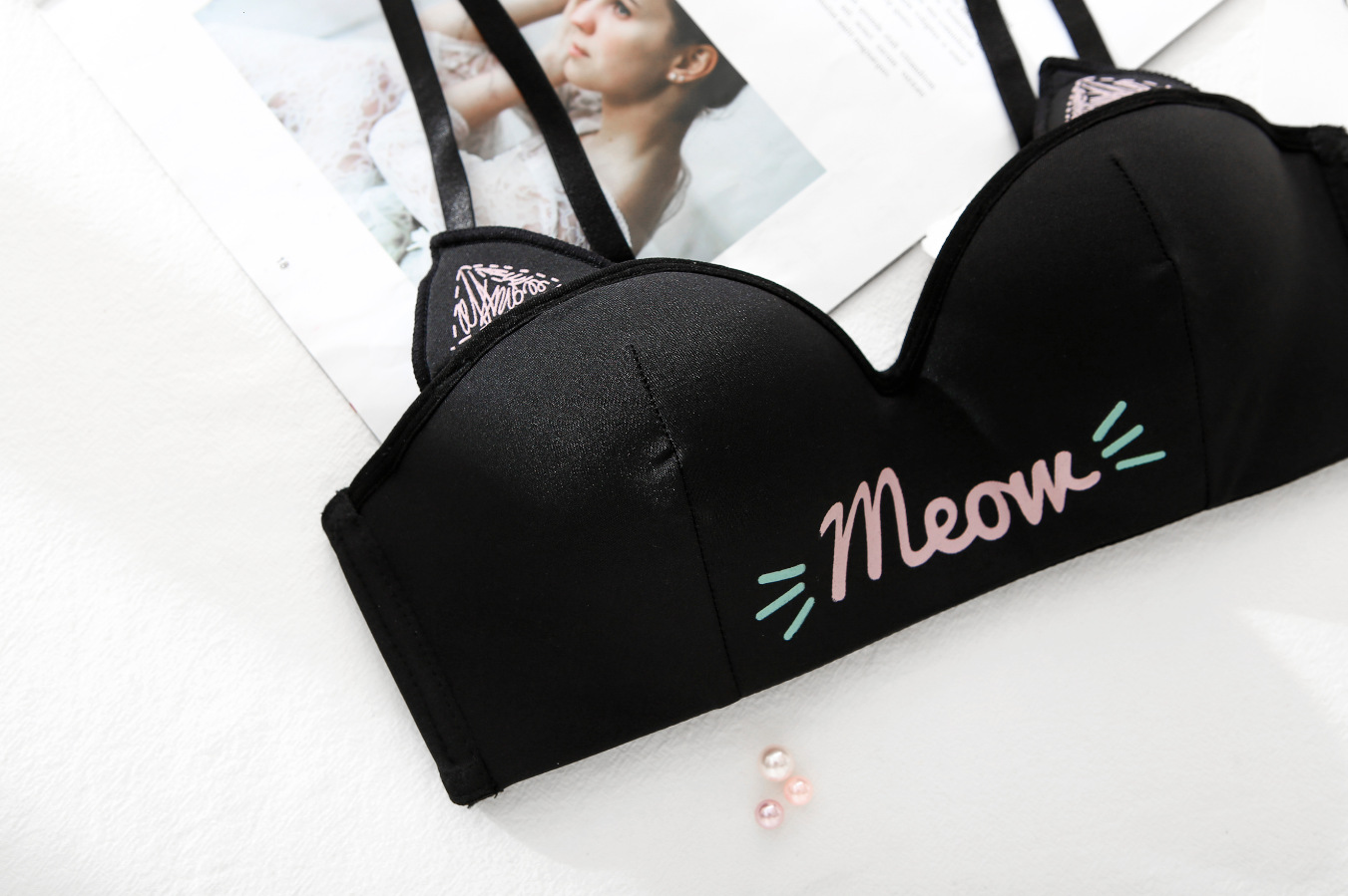 Title 3, Meow Girl Half Cup Wireless Push Up Bra Set