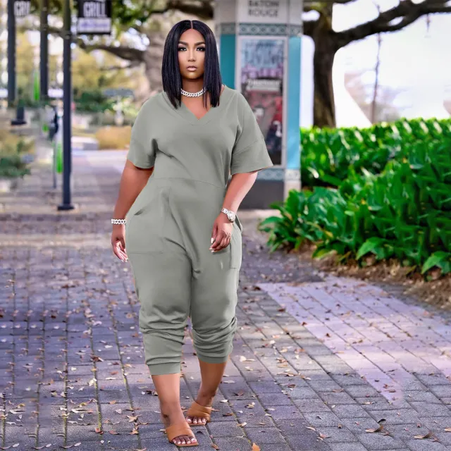 European And American Women's Clothing Solid Color Fashion Casual Street Wear Jumpsuit Light Gray - Shop at LoveMi