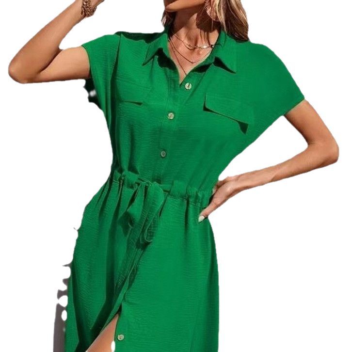 Comfortable Blouse Collar Waist Tight Waist Dress Women