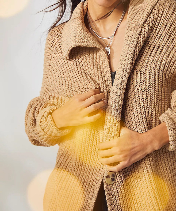 Women's Lapel Pocket Knitted Cardigan Button Mid-length Coat