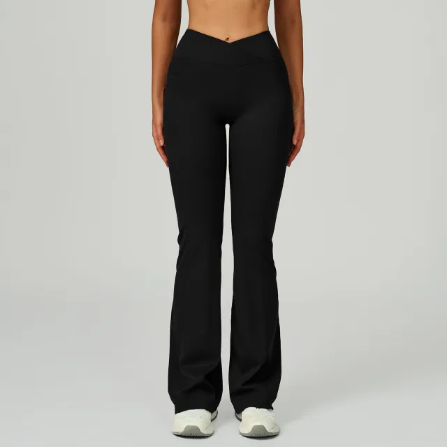 High Waist Nude Feel Bell bottom Pants Women's Casual Sports Pants Black - Shop at LoveMi