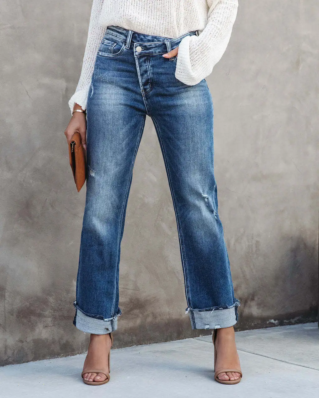 Women's Fashion Individual Casual Loose Jeans - Denim Color-S
