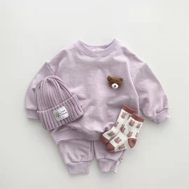 Infant Toddler Casual Solid Color Round Neck Sweater Sweatpants