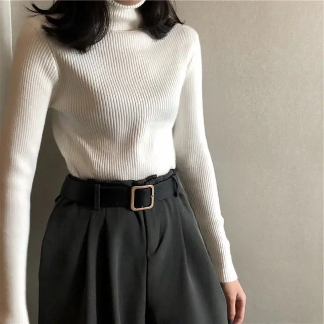 Women's Autumn Top Knitted Bottoming Shirt Turtleneck Sweater White - Shop at LoveMi