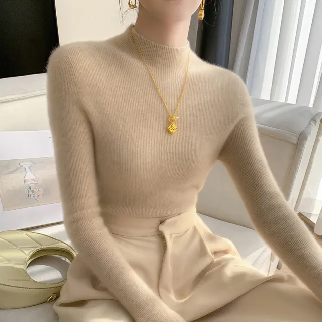 Seamless Half Turtleneck Cashmere Autumn And Winter Simplicity Slim Top Green Velvet - Shop at LoveMi