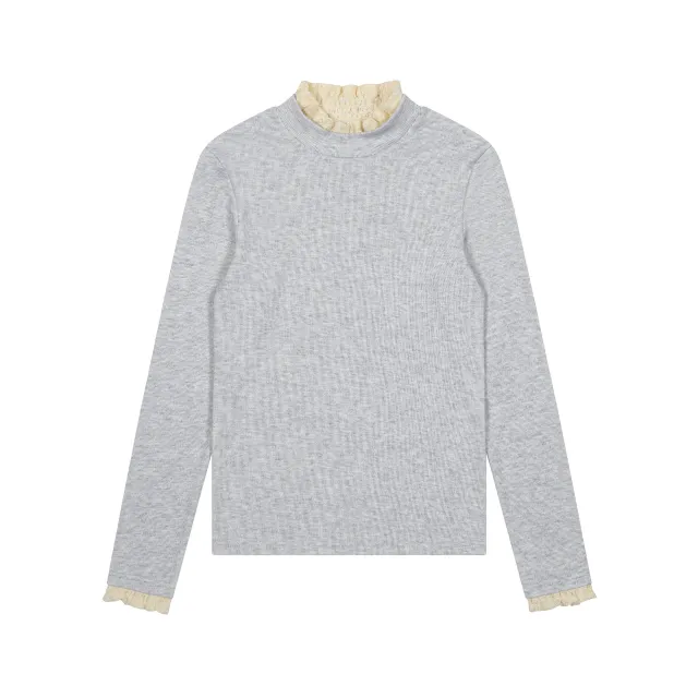 Long Sleeve Knitted Warm Lace Trim Inner Wear Blouse Flower Gray - Shop at LoveMi