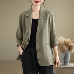 Loose Suit Collar Long Sleeve Small Business Suit Coat Top - Khaki - View 1