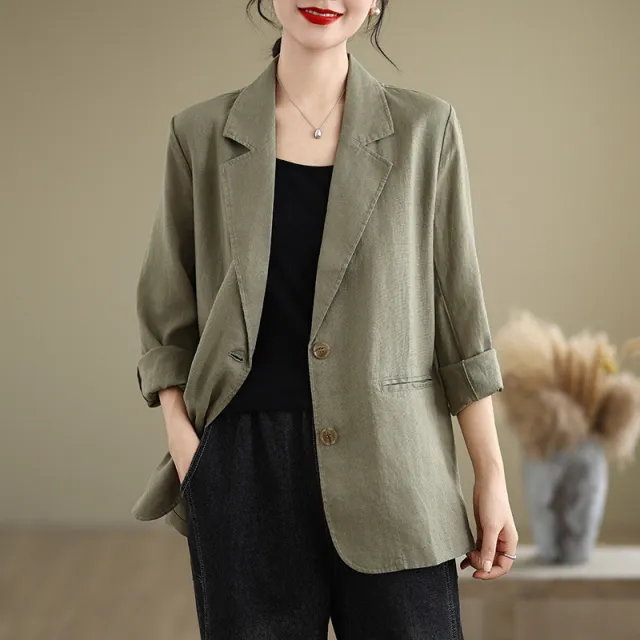 Loose Suit Collar Long Sleeve Small Business Suit Coat Top Khaki - Shop at LoveMi