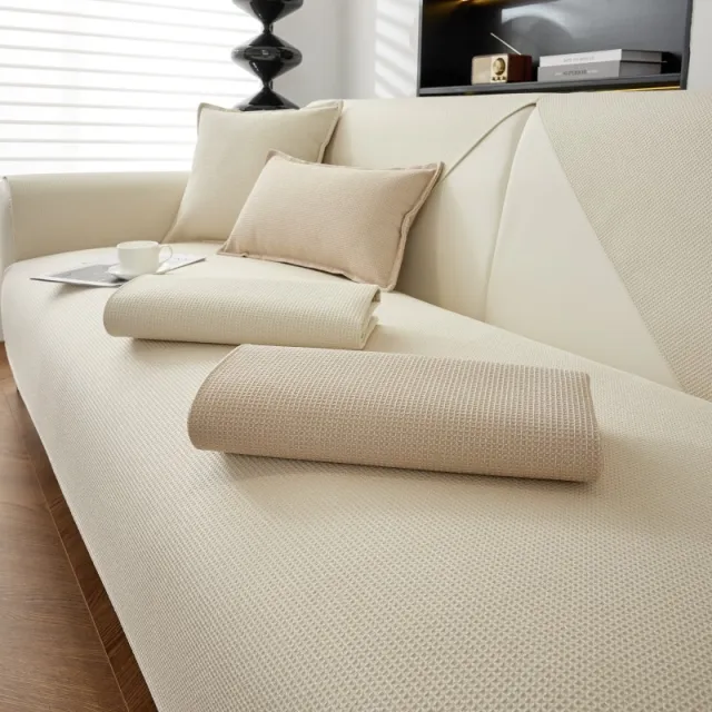 Waffle Solid Color Cream Sofa Cushion Waterproof Non slip Beige - Shop at LoveMi