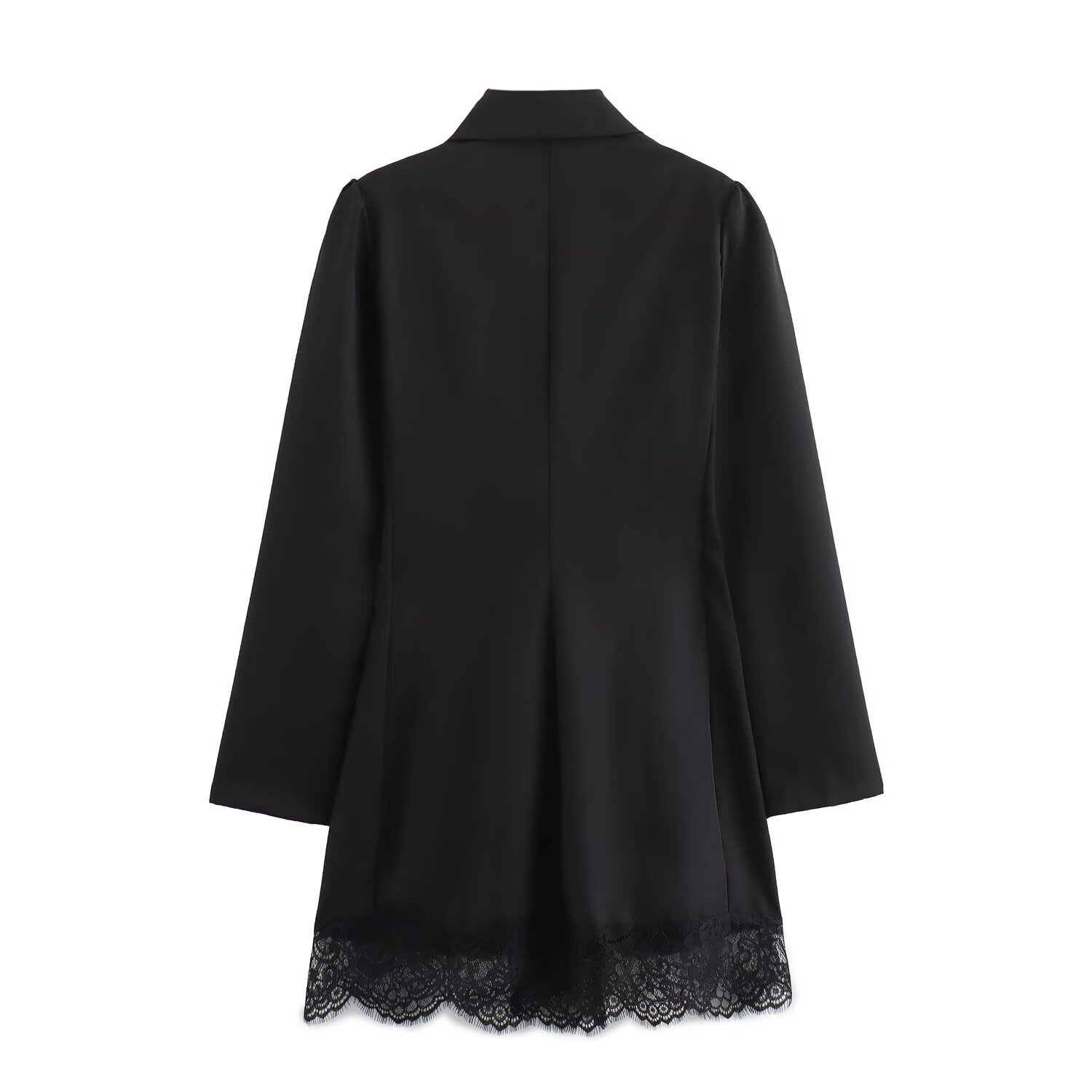 Autumn Long Sleeve Waist Lace Stitching Tailored Collar Dress