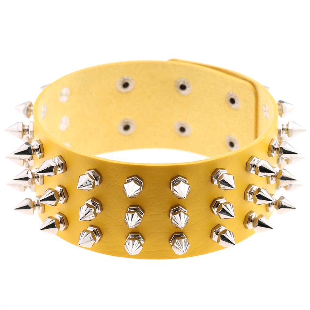 Title 21, Three-row tapered rivet leather necklace