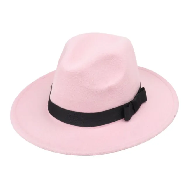 Woolen Fedora Hat Men's And Women's Big Brim Top Hat Felt Hat Pink - Shop at LoveMi