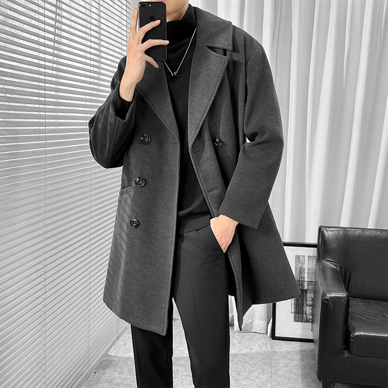 Men spring and autumn style over the knee British style woolen coat