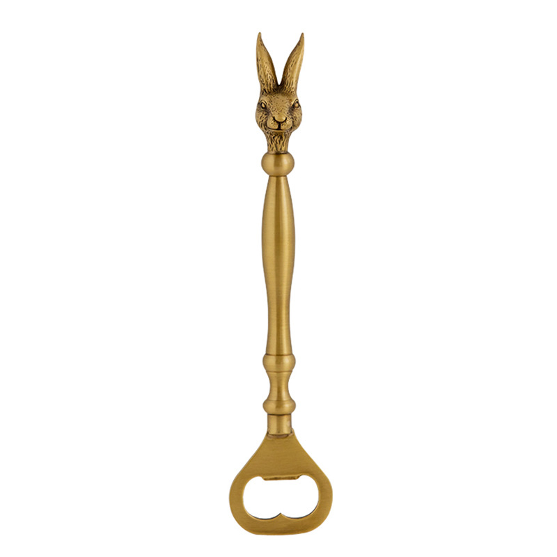Retro brass bottle opener with rabbit and elk design