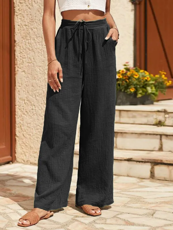 European And American New Casual Loose Elastic Pleated Fashion Casual Pants Black - Shop at LoveMi