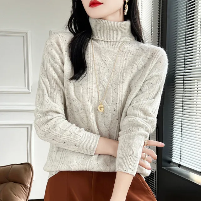 Pure Color Thickened Twisted Women's High Lapel Knitted Sweater Flower White - Shop at LoveMi