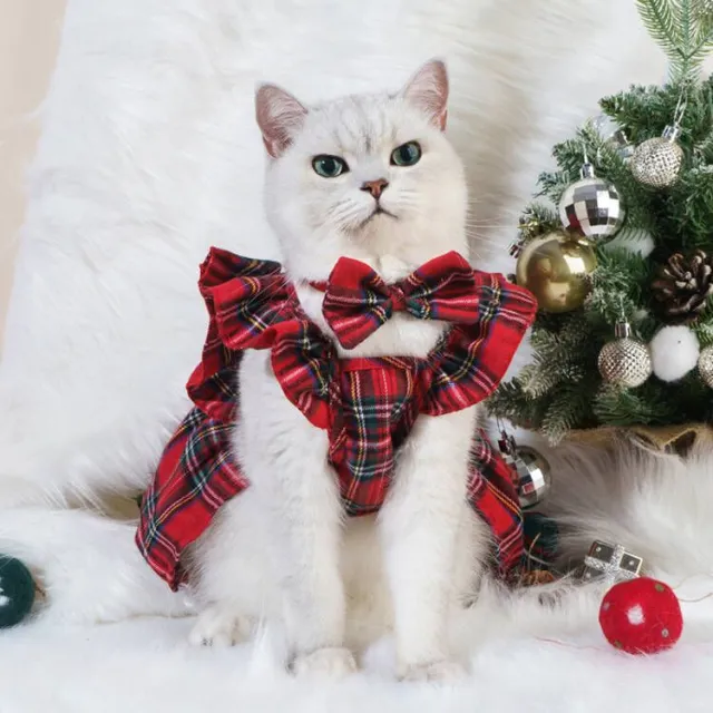 Universal Pet Christmas Skirt Cat Clothing D05 Red Christmas Tartan Skirt - Shop at LoveMi