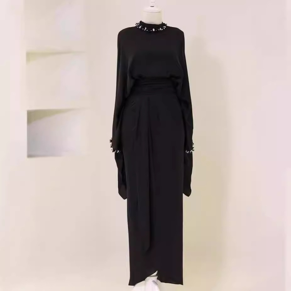 Elegant Batwing Sleeve Top Elegant Waist-tight Mid-length Dress Set