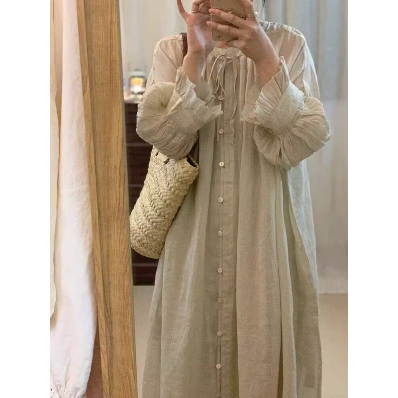 Traditional Chinese Neo Chinese Style Retro Flattering Relaxed Fit Cotton Linen Dress