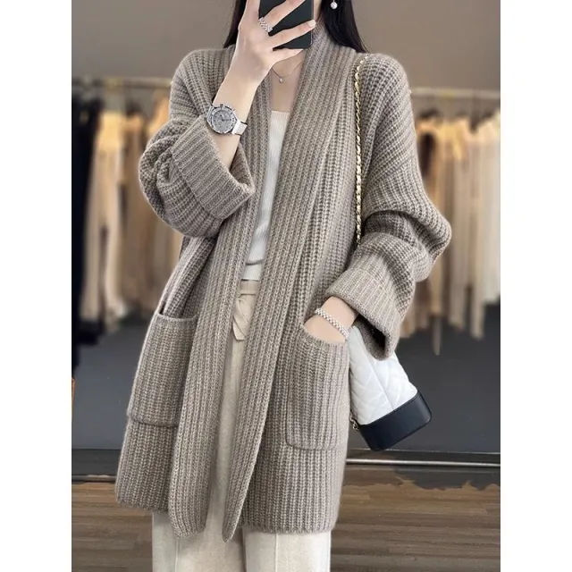 Warm All match Simple Leisure Sweater Sweater Coat Coffee Color - Shop at LoveMi