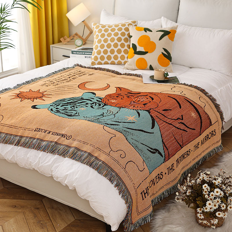 Retro Bedroom Sofa Throw Blanket Illustration Blanket