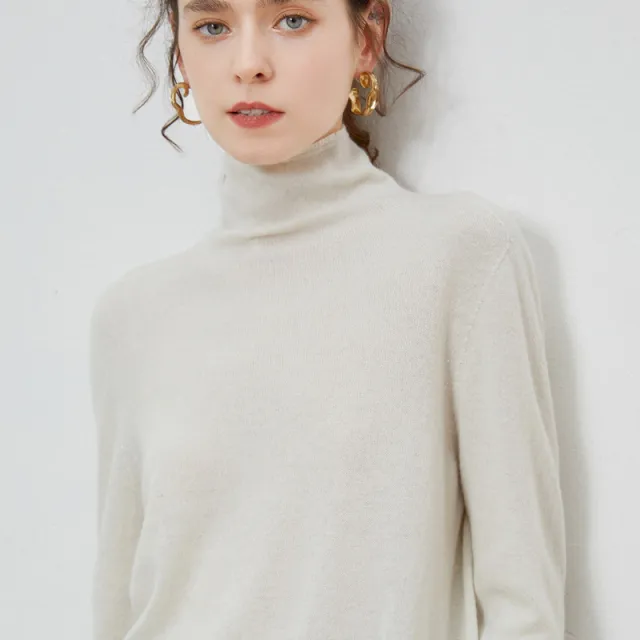 New Women's Loose fit Ribbed Turtleneck Cropped Knit Pullover Sweater Cream White - Shop at LoveMi