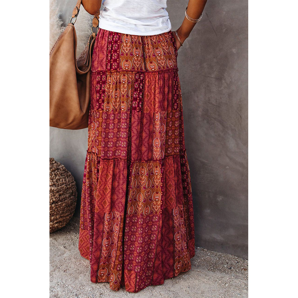 Bohemian-style Loose Casual Printed High-waisted Skirt