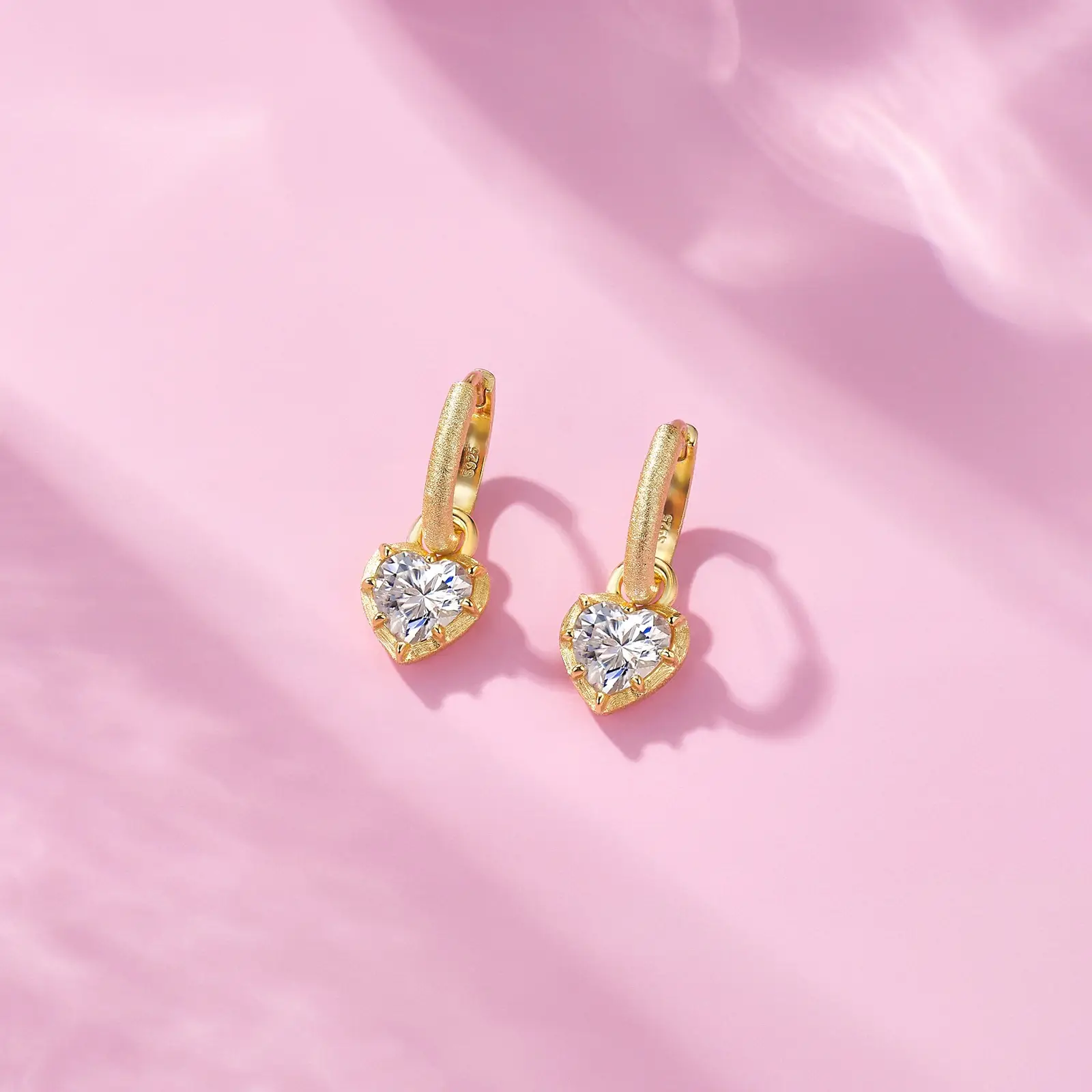925 Sterling Silver Gold-Plated 1-Carat Heart Earrings