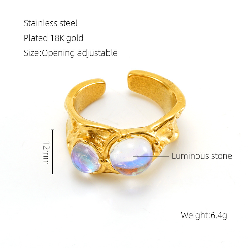 European And American Retro Titanium Steel Moonstone Ring Personalized Hip Hop Irregular Geometric Lines