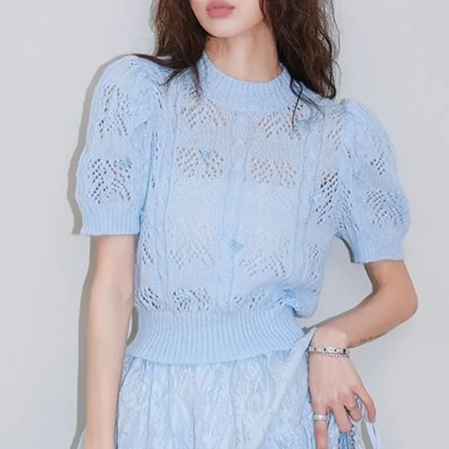 Summer Wear Single Pink Knitwear Short Sleeve Women Blue - Shop at LoveMi
