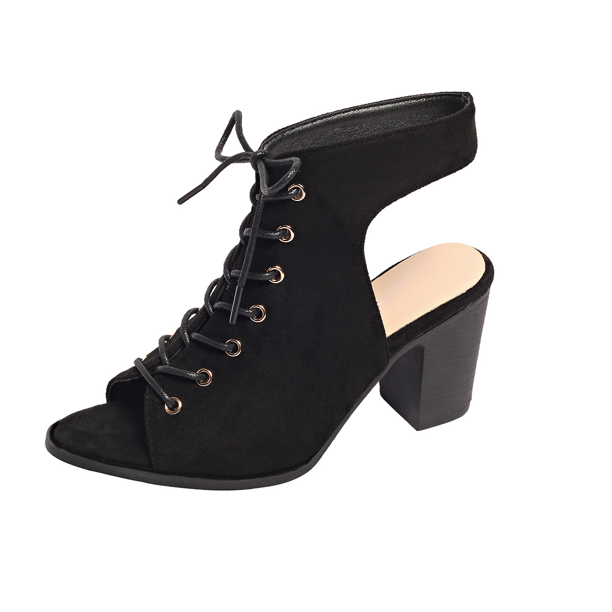 Peep Toe Cross Strap Chunky Heel Women Martin Sandal Boots