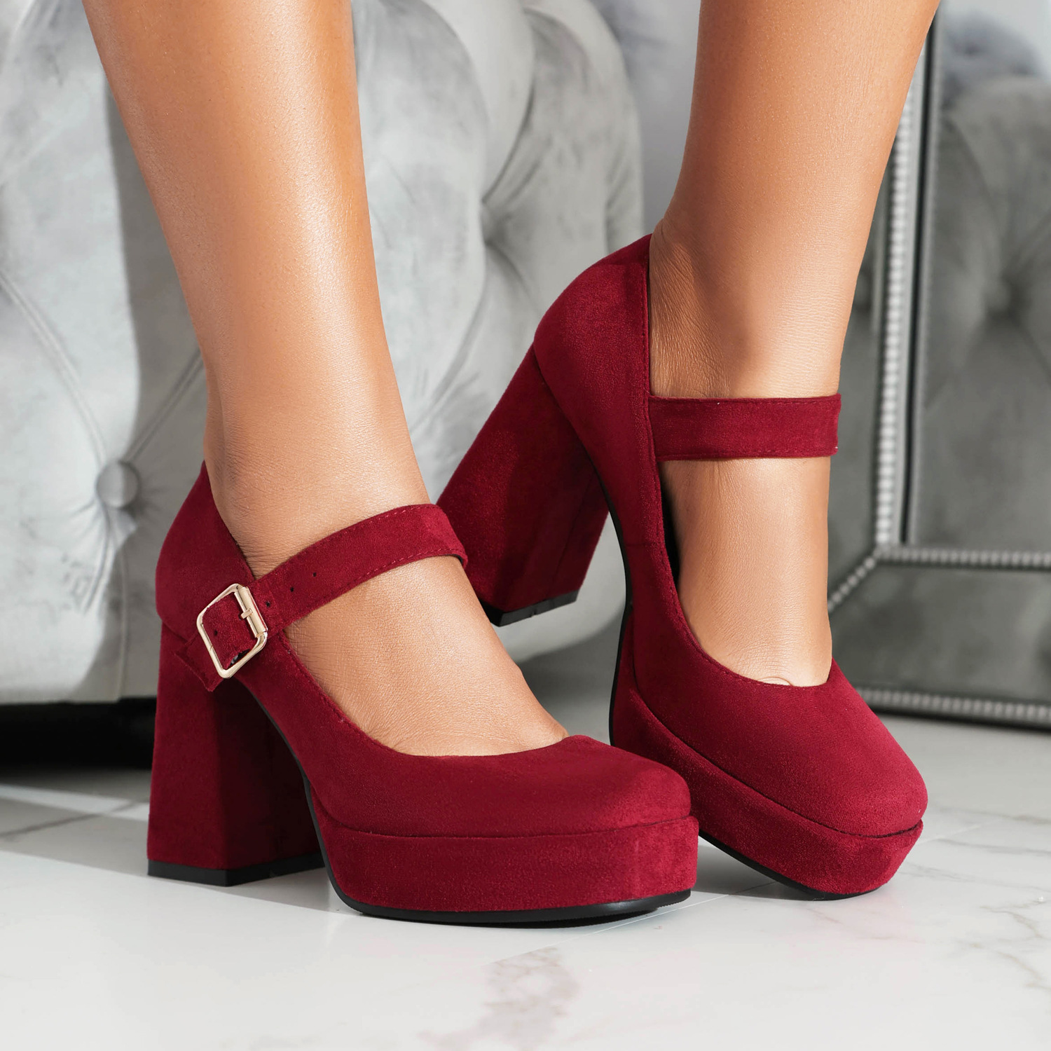 Low-cut Square-toe Chunky-heeled Womens Shoes