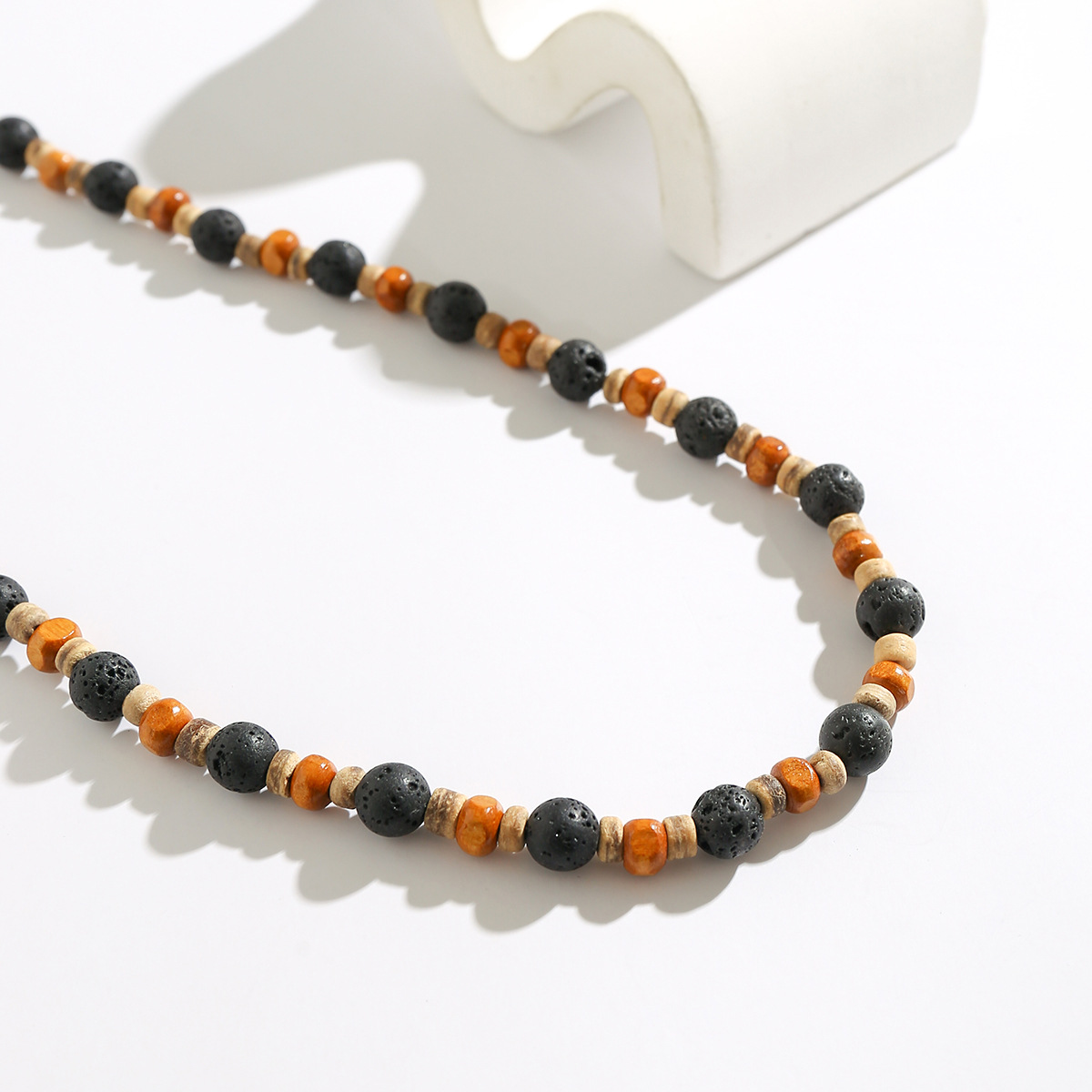 Volcanic Rock Wooden Bead Stitching Necklace Men's High-grade Retro
