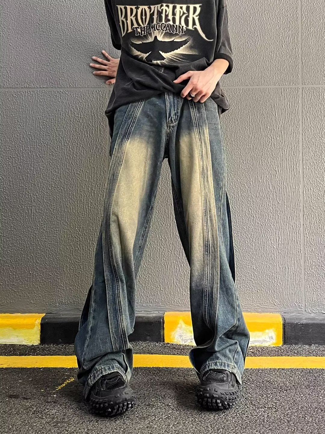 American Retro Patchwork Loose Jeans