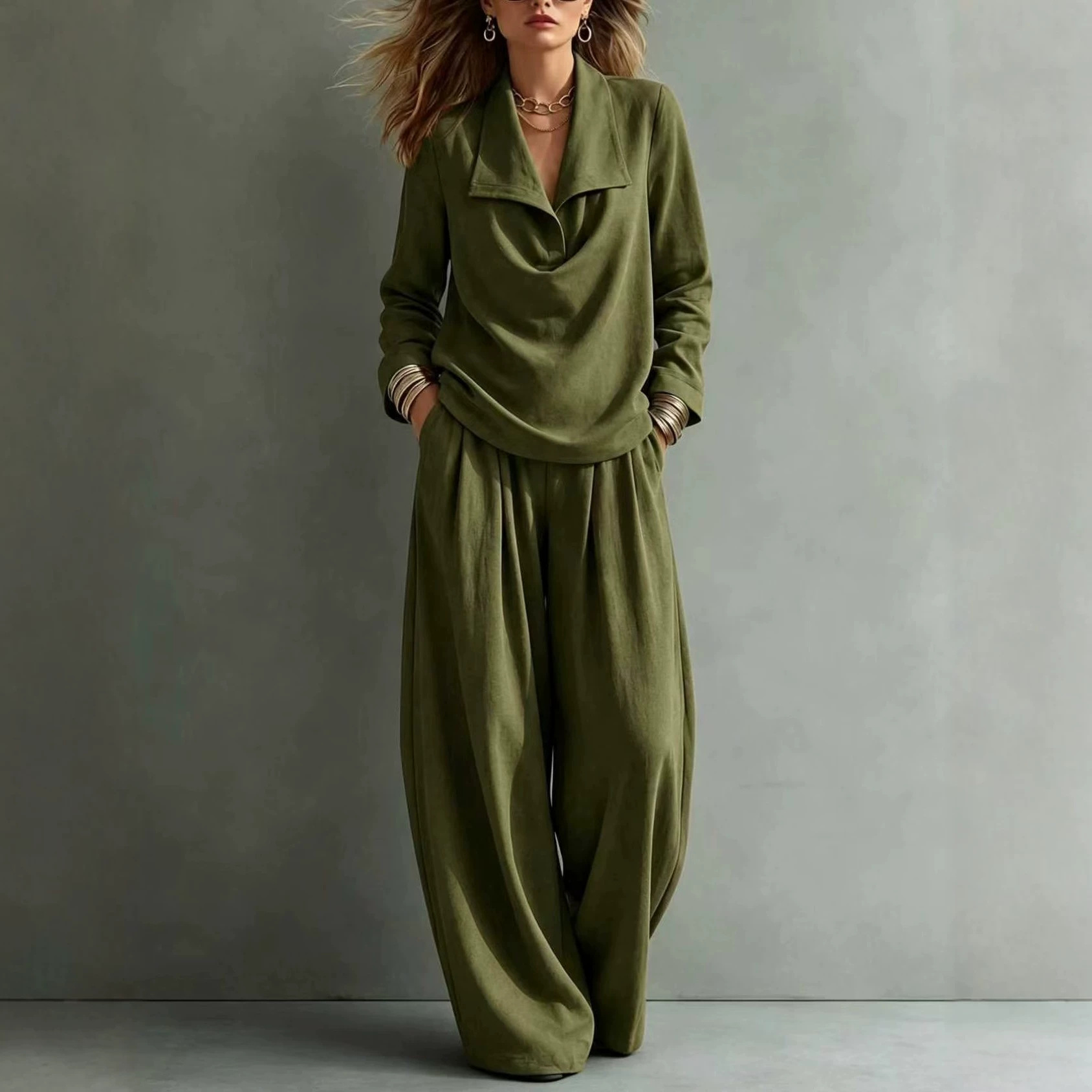 Turn-down Collar Hoodie With Pocket Casual Pantscasual Suit