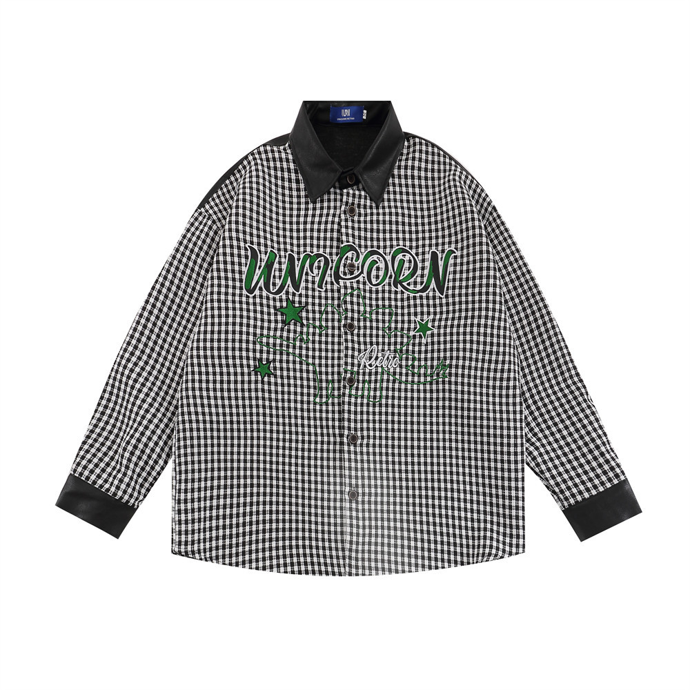 American Contrast Color Stitching Long-sleeved Shirt Men